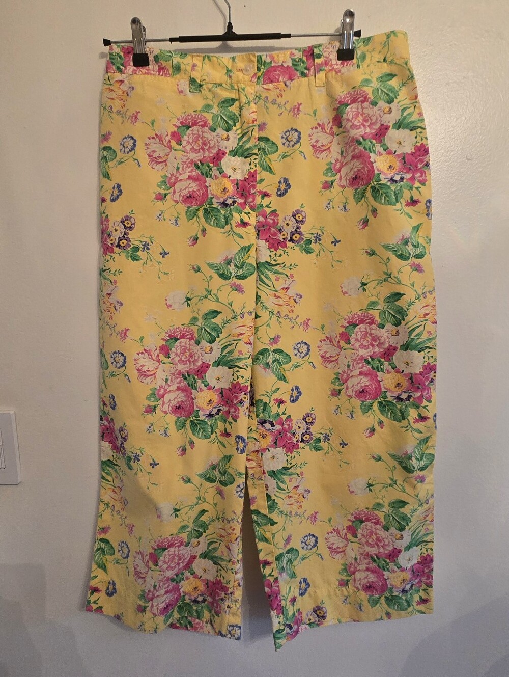 Lauren Ralph Lauren Vintage Yellow Floral Cropped Pants Cotton Size 12